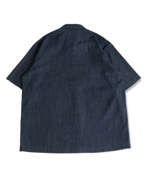 Джинсово-льняная рубашка в западном стиле с коротким рукавом Deep Indigo