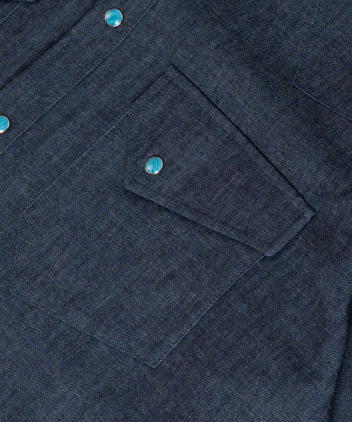 Джинсово-льняная рубашка в западном стиле с коротким рукавом Deep Indigo
