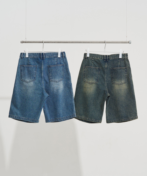 Washed Denim Two Tuck Shorts [4 Colors]