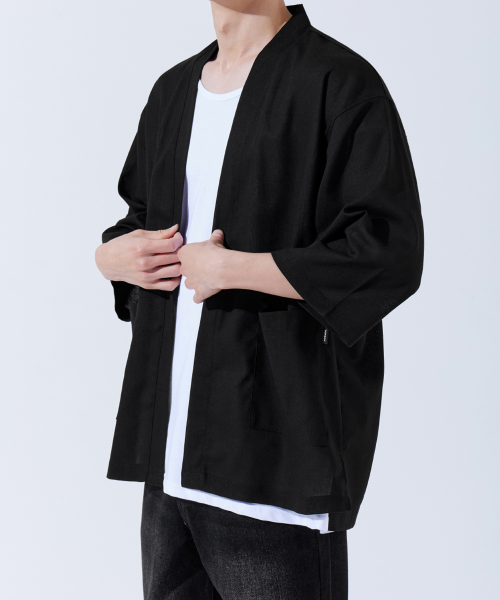 Essential Linen Oversized Fit Robe Cardigan Black