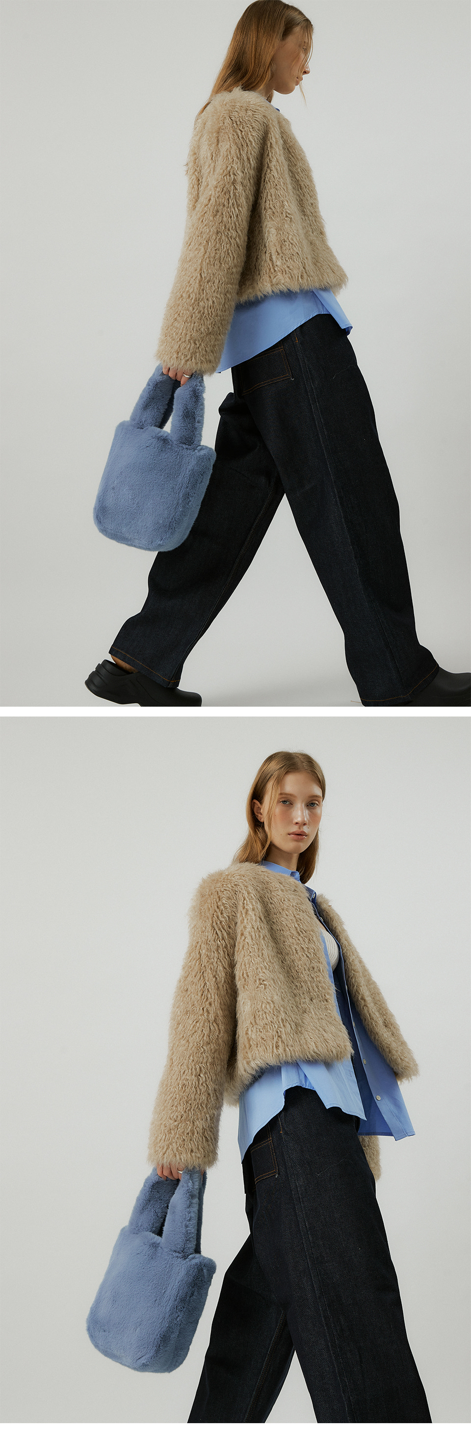 トートバッグ MOLLIOLLI Koya eco-fur mini fur bag winter bag sky blue MW1W MUSINSA公式 | MOLLIOLLI Koya Fake Fur Mini Tote Bag [Mint
