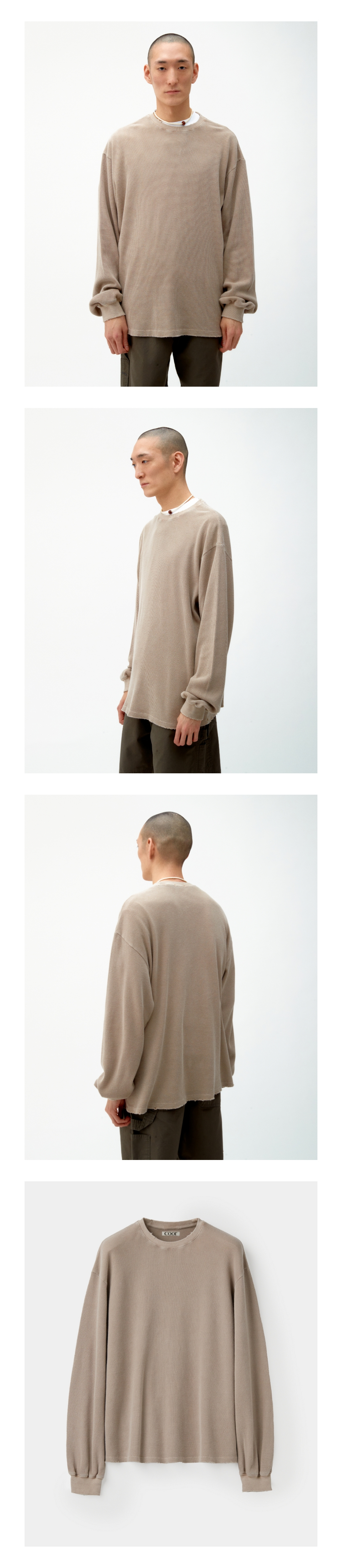 ★COOR★ Damaged waffle long sleeve t-shirt washed sand beig MUSINSA | COOR Damaged Waffle Long Sleeve T-shirt (Washed