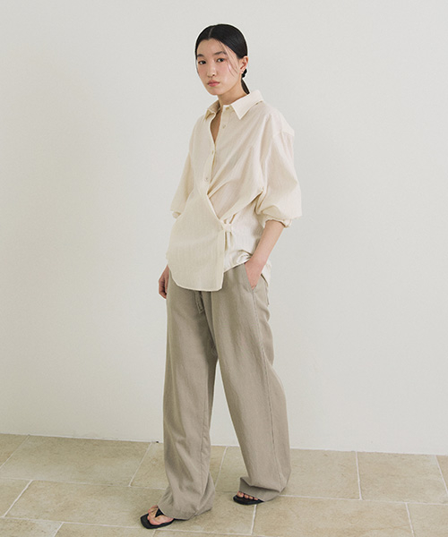 tencel blended band pants-light khaki