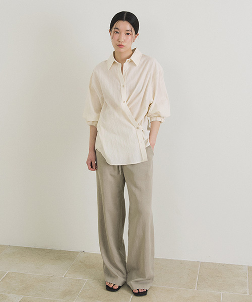 tencel blended band pants-light khaki