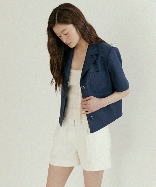 linen half sleeve jacket-navy