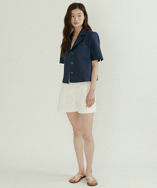 linen half sleeve jacket-navy
