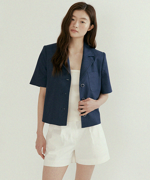 linen half sleeve jacket-navy