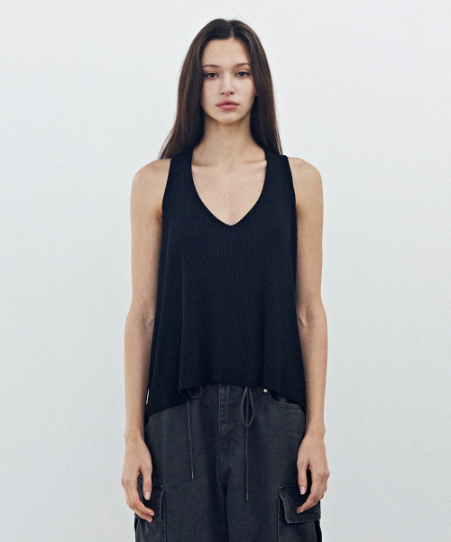 Back Open Ribbon Knit Black