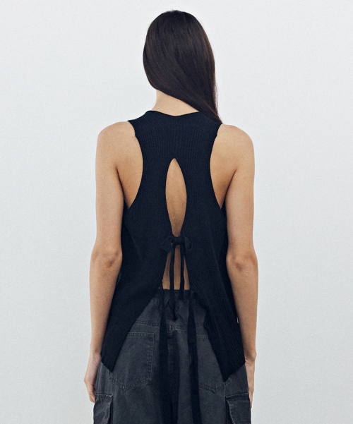 Back Open Ribbon Knit Black