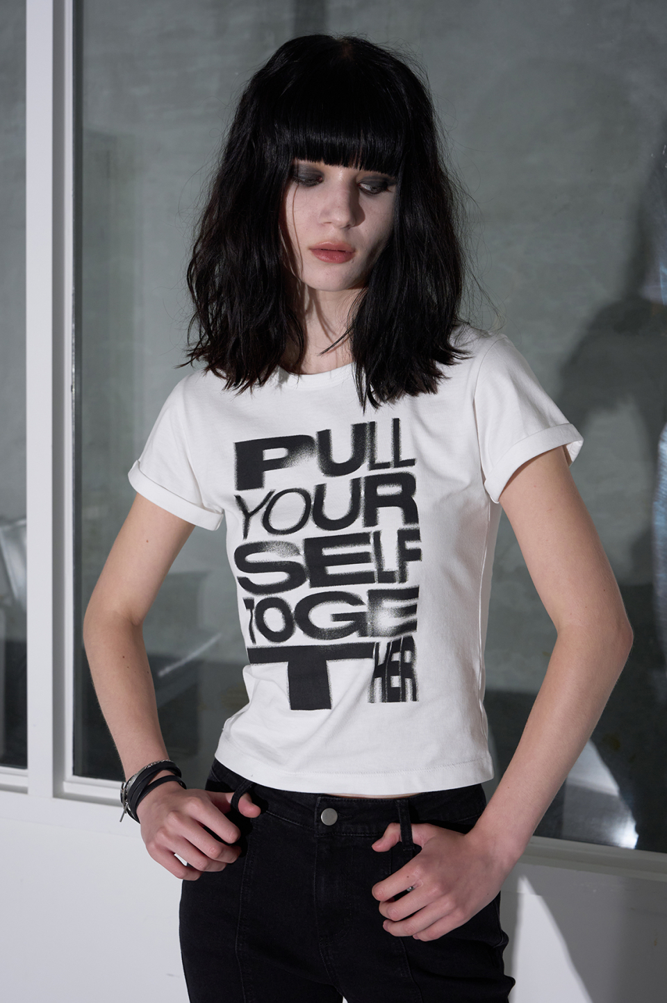 MUSINSA | HELENE PARIS SELF TOGETHER Artwork Half Sleeve [White]