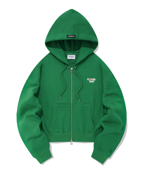 COVERNAT WOMAN - Women's Cropped Lettering Logo Hoodie Zip-Up Green