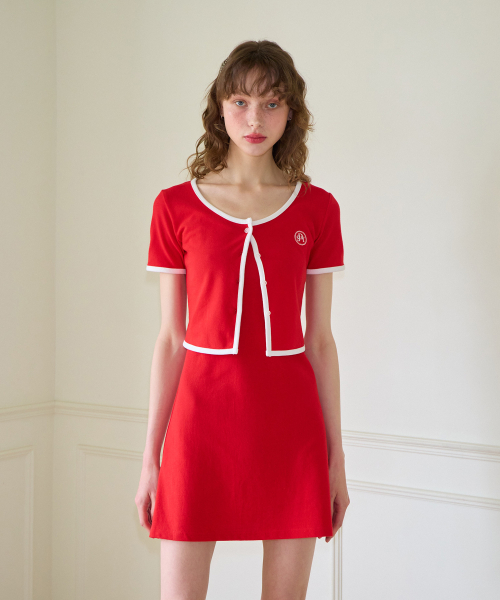 Crop Pique Cardigan_ Red