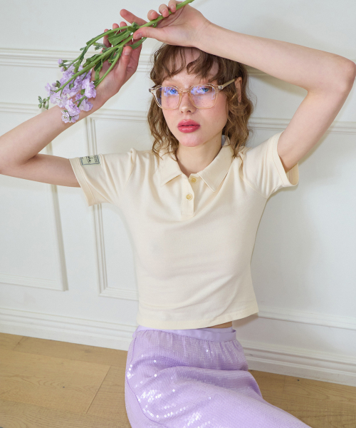 Label Short Pique Shirt_ Ivory