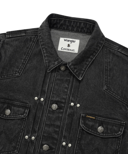 Женская джинсовая кроп-куртка с ремнем COVERNAT X WRANGLER Dark Gray