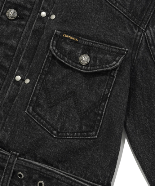 Женская джинсовая кроп-куртка с ремнем COVERNAT X WRANGLER Dark Gray