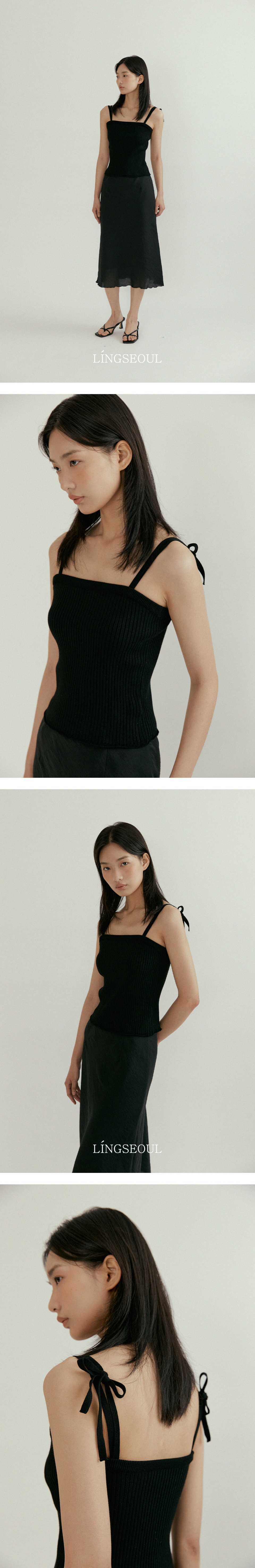 MUSINSA公式 | LINGSEOUL ribbed bustier knit-black
