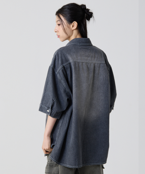Оверсайз джинсовая рубашка с коротким рукавом вестерн-стиль Washed Black