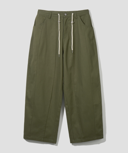 Широкие хлопковые брюки с резинкой и завязками Khaki