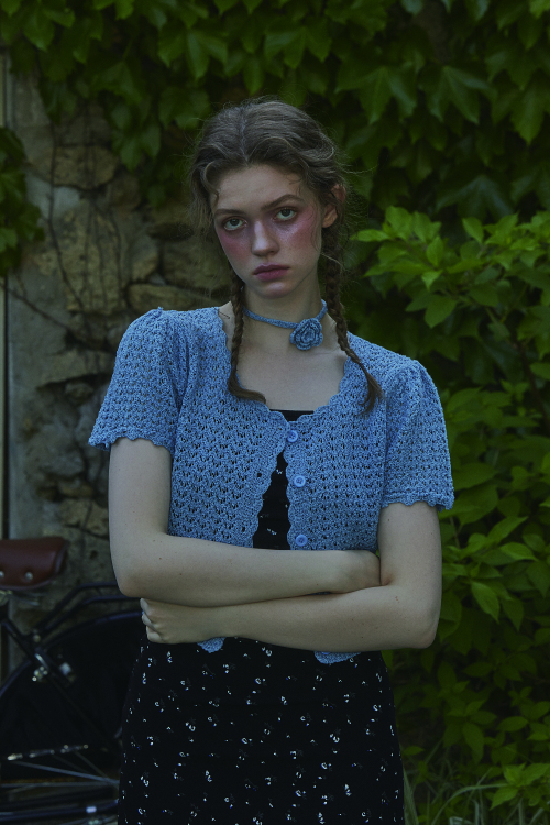 CORSAGE SET KNIT CARDIGAN_BLUE