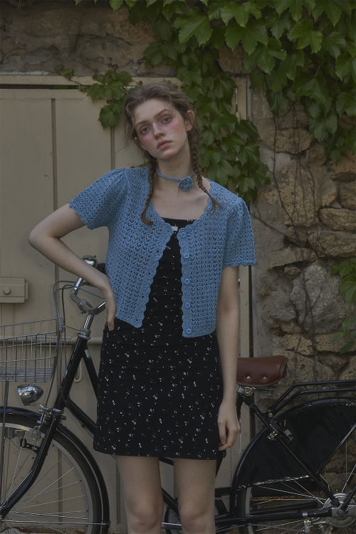 CORSAGE SET KNIT CARDIGAN_BLUE