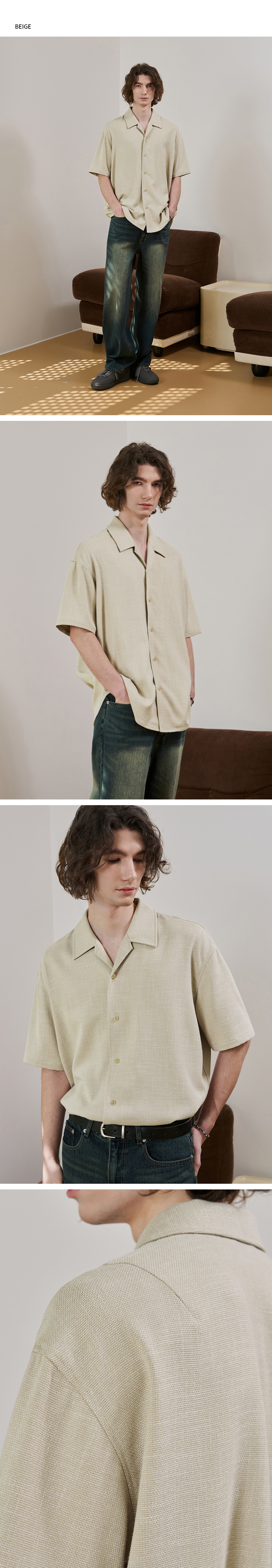 MUSINSA | DRAW FIT Dwell Open Cara Waffle Shirt [BEIGE]