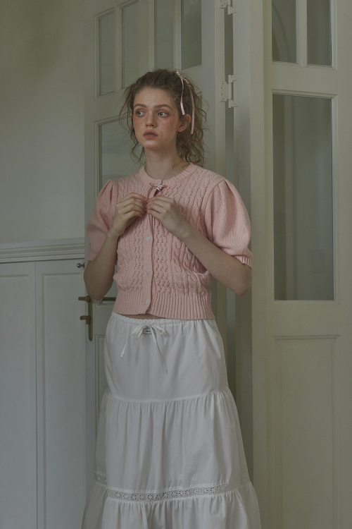 VOLUME CABLE HALF CARDIGAN_PINK