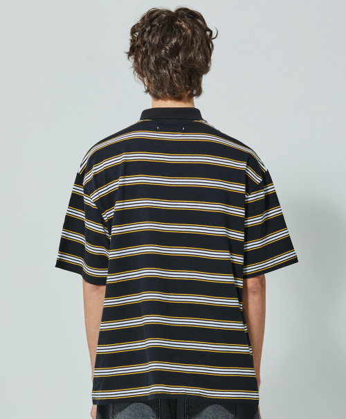 STRIPE COLLAR HALF TEE BLACK
