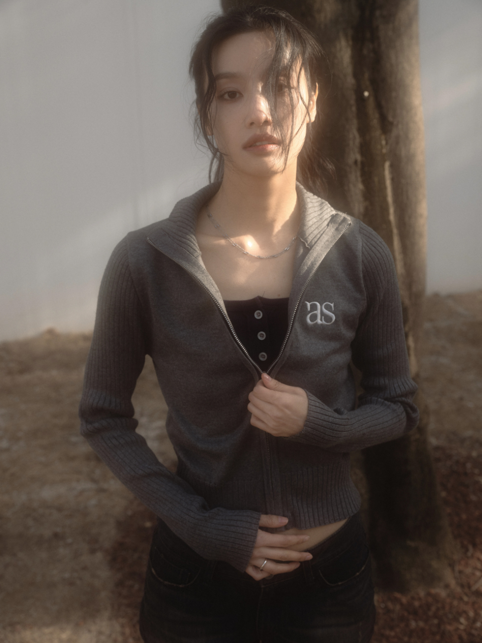 MARON KNIT ZIP-UP / CHARCOAL アズオン　ason MUSINSA | ASON MARON KNIT ZIP-UP / CHARCOAL