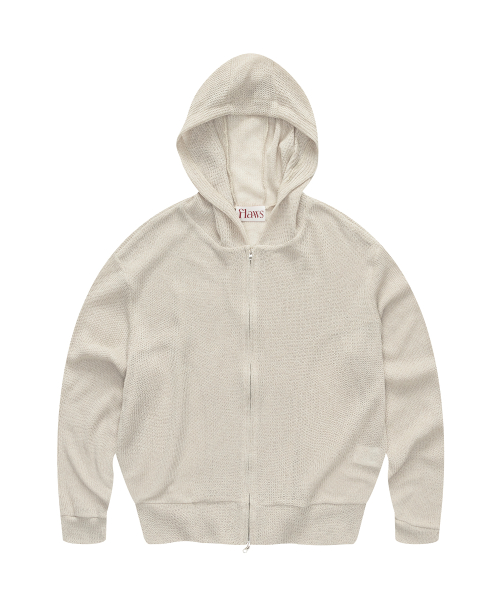 Lightweight Knitted Hood Zip Up [BEIGE]