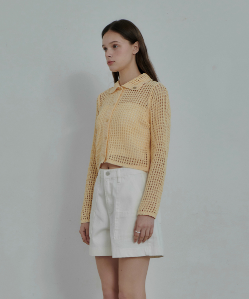 Staple Punching Collar Cardigan