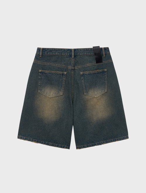 Широкие джинсовые бермуды с эффектом потертости (Vintage Blue)