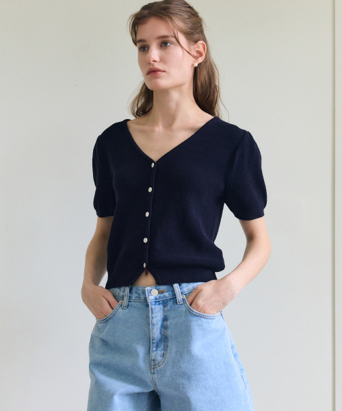 V NECK CARDIGAN / NAVY