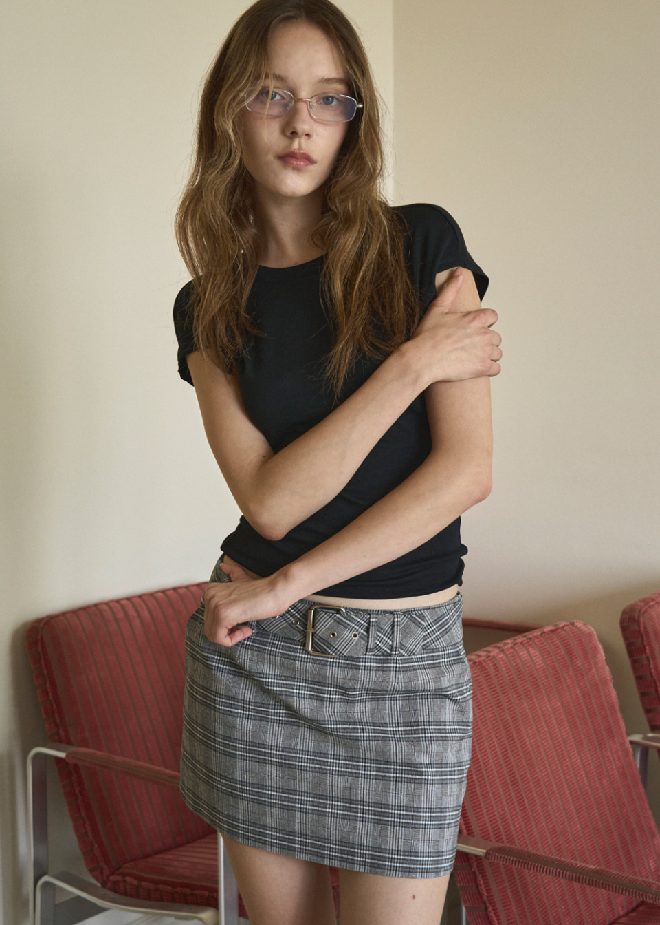 MUSINSA公式 | SIGREAT belt checkered mini skirt