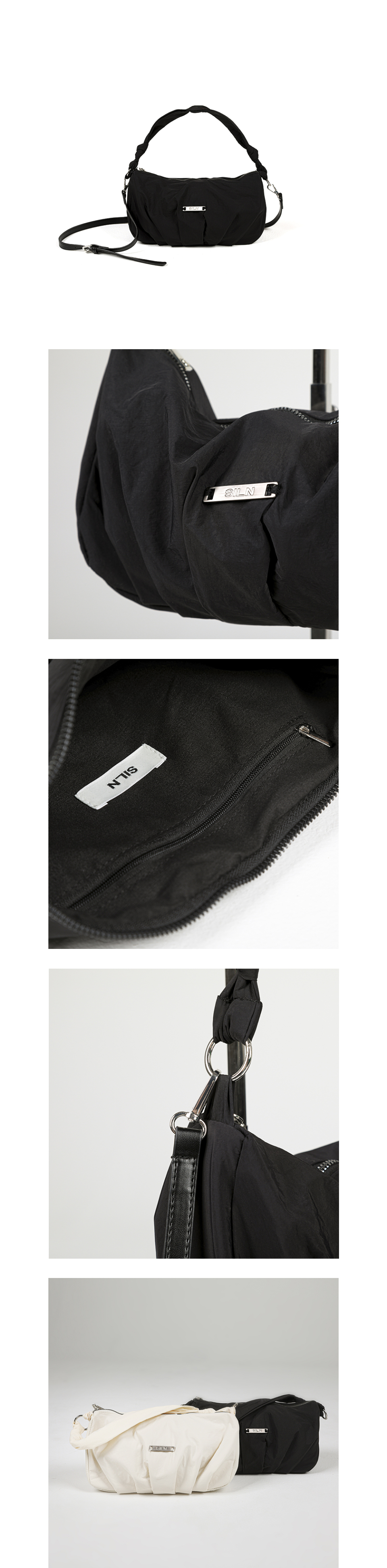 MUSINSA | SILN Shirring nylon shoulder bag (BLACK)