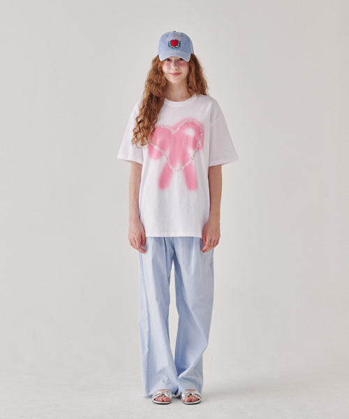 BACK HEART STITCH POCKET BANDING PANTS SOFT BLUE