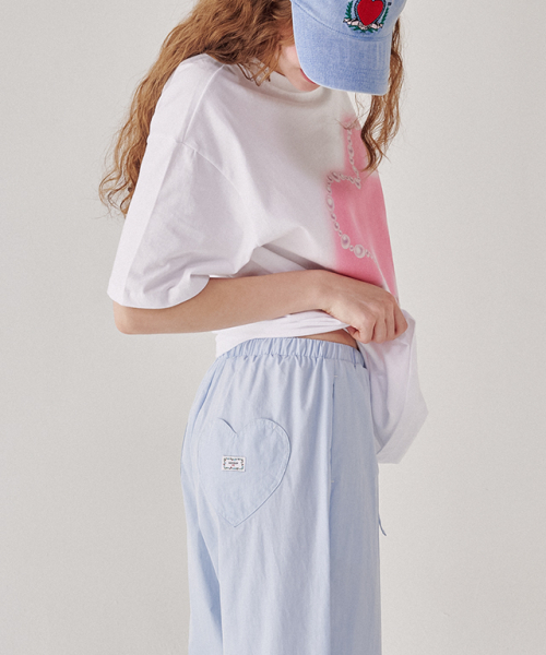 BACK HEART STITCH POCKET BANDING PANTS SOFT BLUE