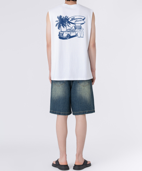 Свободная майка оверфит для пляжа White Blue