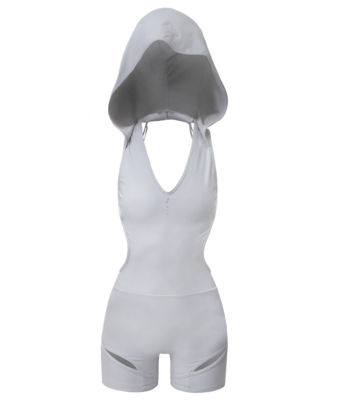 Thigh Slit Hoodie Monokini / Grey