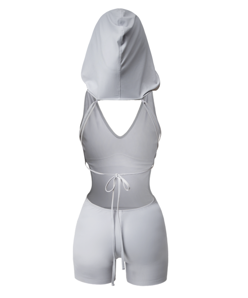 Thigh Slit Hoodie Monokini / Grey
