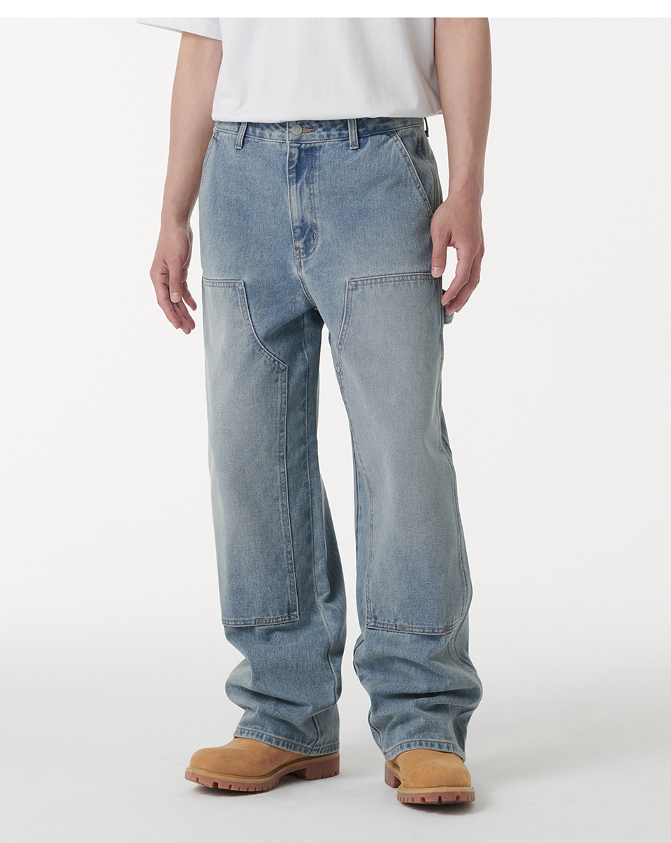 ★MUSINSA STANDARD★ Scrub washed wide denim pants grey MMEN MUSINSA | TRILLION Side fringe washed wide denim pants (BLUE