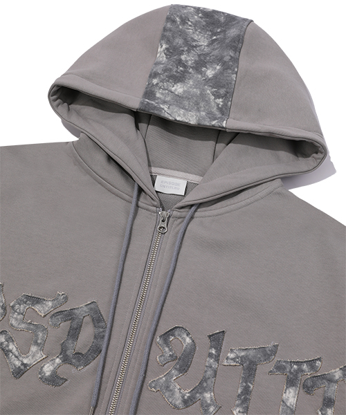 WASHING APPLIQUE HOOD ZIP-UP_GRAY