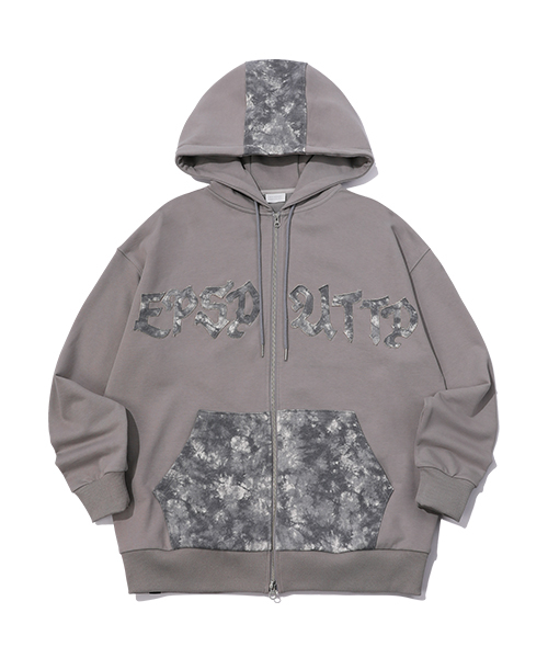 WASHING APPLIQUE HOOD ZIP-UP_GRAY