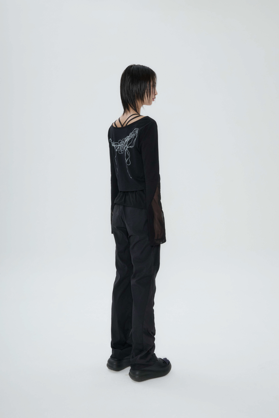 MUSINSA | OJOS Mesh Parting Nylon Pants / Black