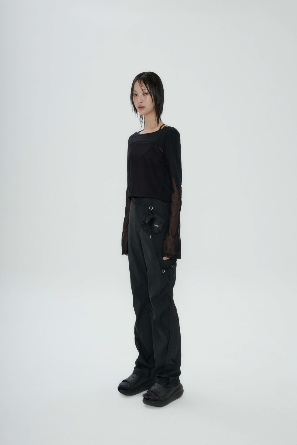 【OJOS】24SS★ Mesh Parting Nylon Pants OJOS | Mesh Parting Nylon Pants - 블랙, 쿨한 여름 스타일
