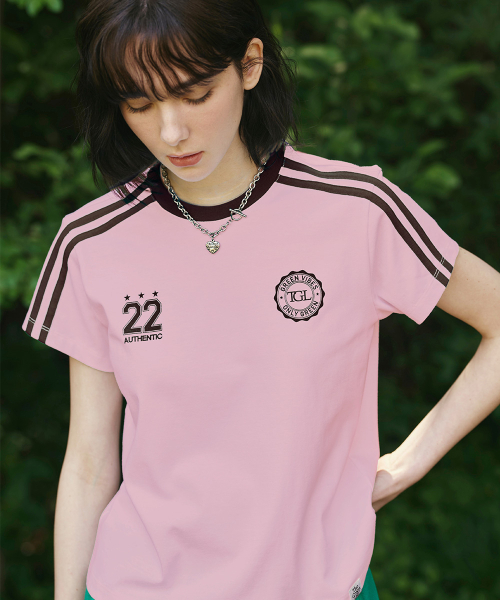 SOCCER FOOTBALL DOUBLE TAPE SHORT SLEEVE T-SHIRTS [LIGHT PINK]
