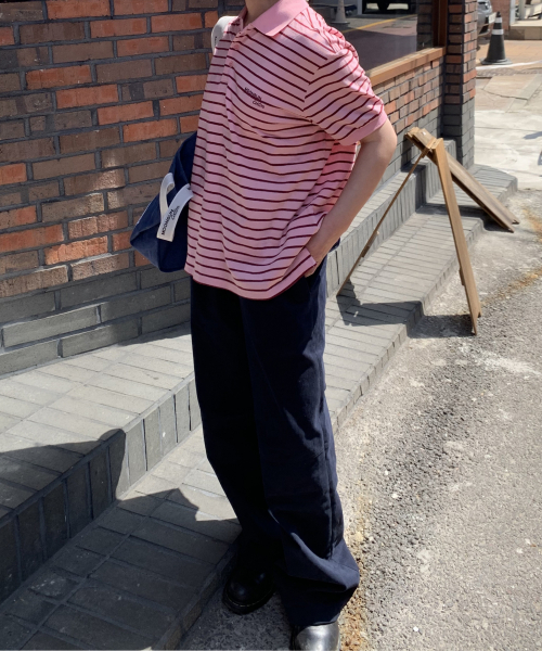 01 M.C UNISEX, полоска PK половинка Shirt / розовый