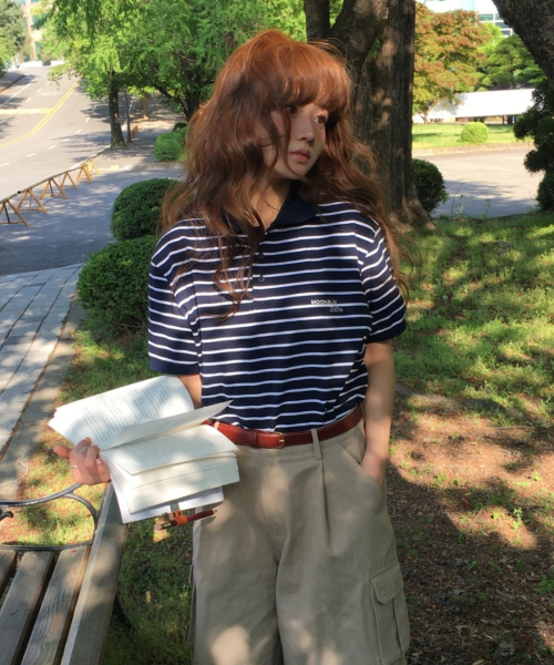 01 M.C UNISEX, полоска PK половинка Shirt / Navy