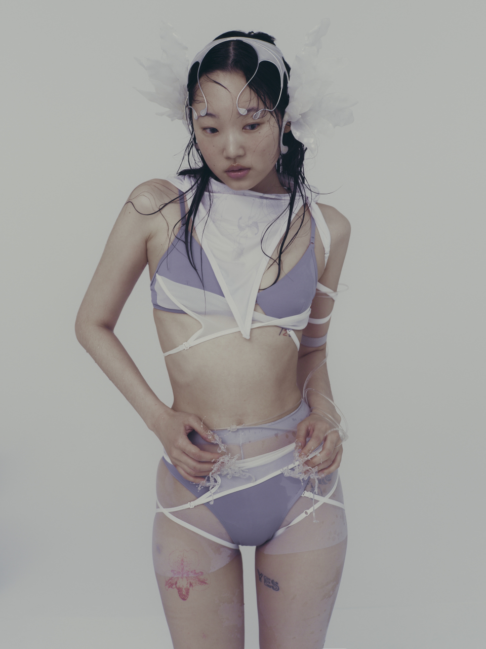 MUSINSA | OJOS Layered Mesh Strap Bikini / Grey