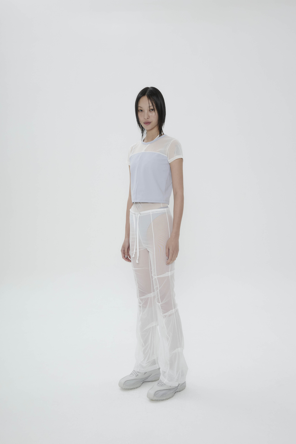 MUSINSA | OJOS Sheer Over Tuck Pants / White