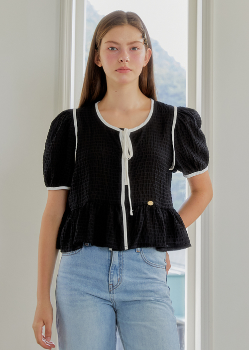 ANC WAVE RIBBON PUFF BLOUSE_BLACK